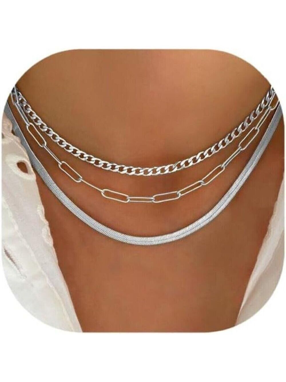 White Gold Layered Necklaces Cintia 14K White Gold Plated Dainty Chain Choker